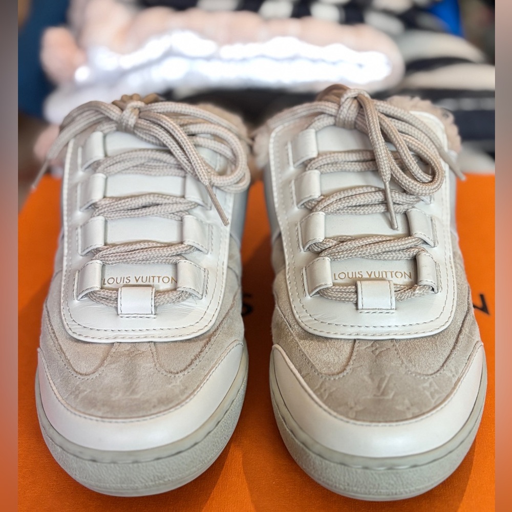 Louis Vuitton “Flight Mode” Shearling Open Back Sneakers - 6.5